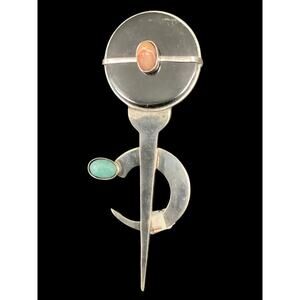 Unique Vintage 920 Sterling Silver Brooch/Pendant Turquoise Stone Made In Israel